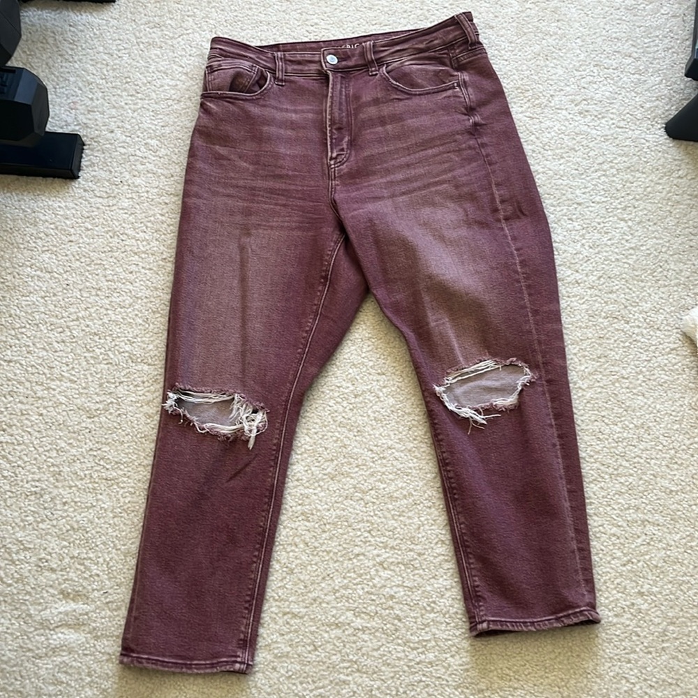 Distressed american eagle mom jean size 10 extra short